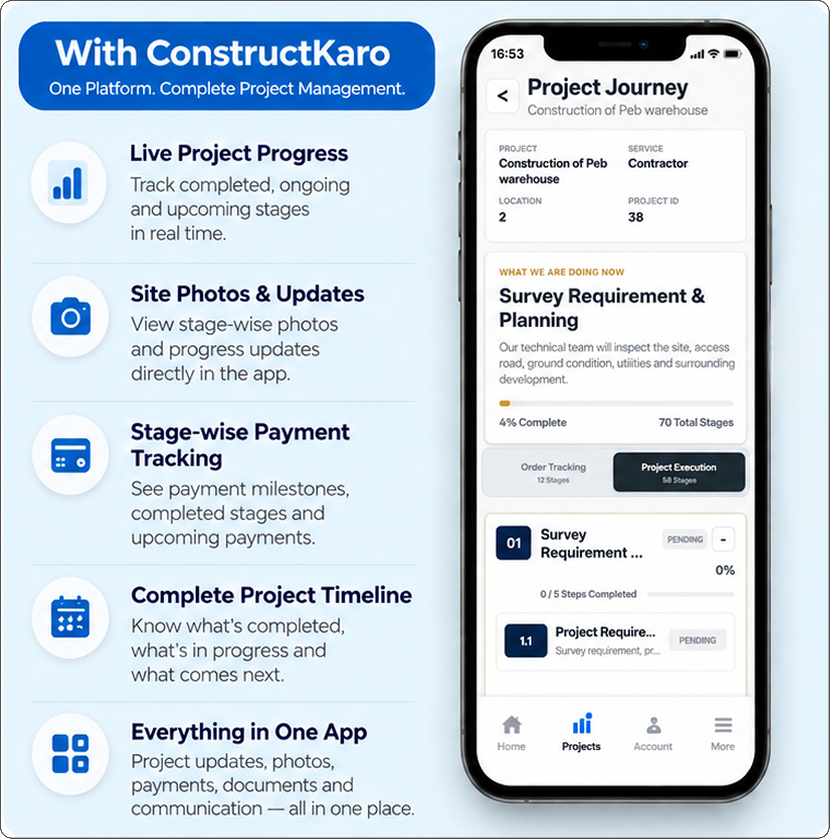 ConstructKaro managed project experience
