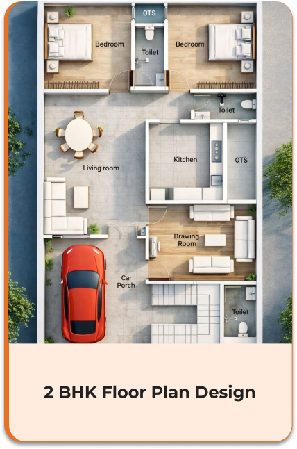 2 BHK floor plan design